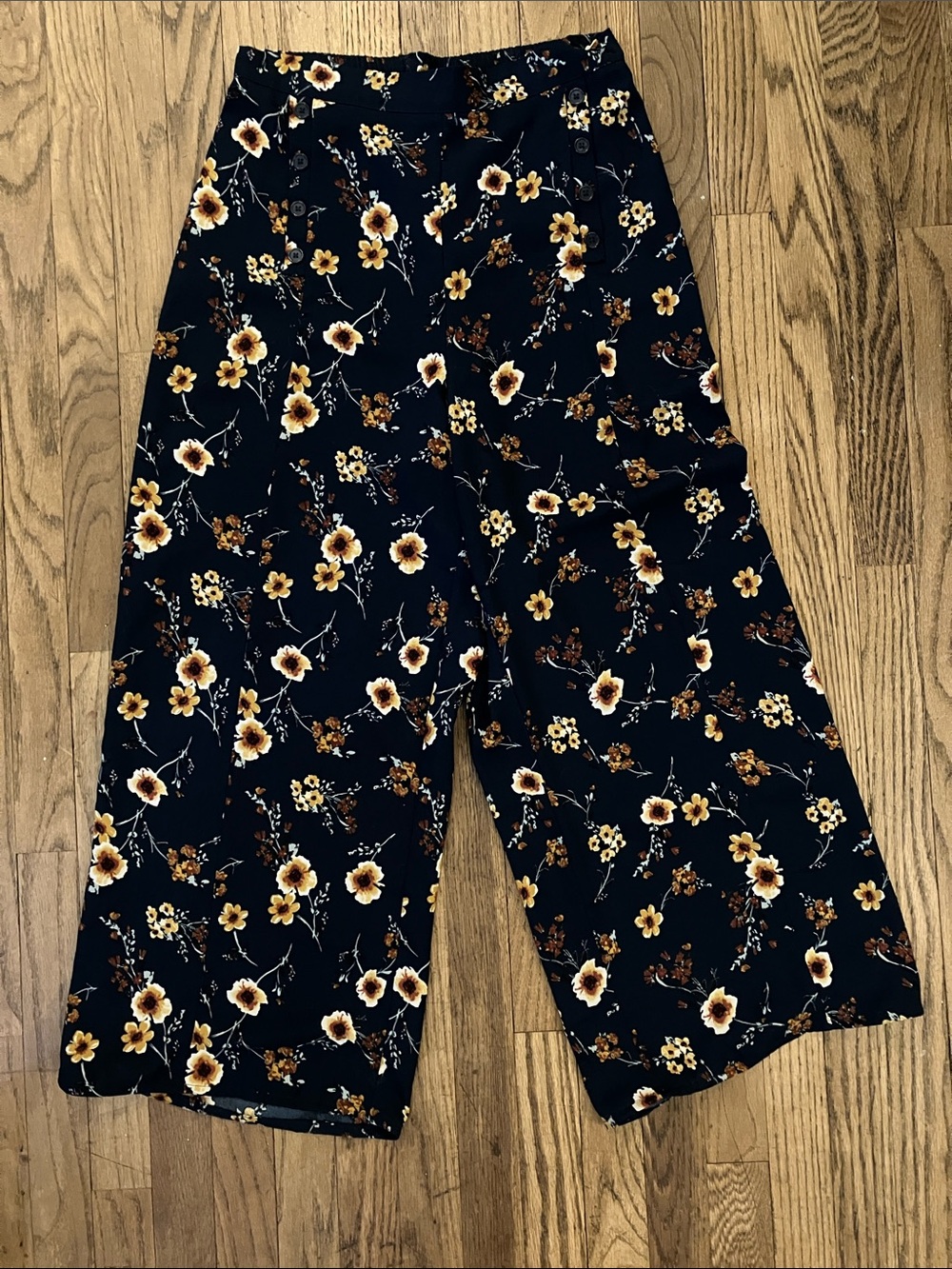 Navy Floral High Waist Wide-Leg Pants